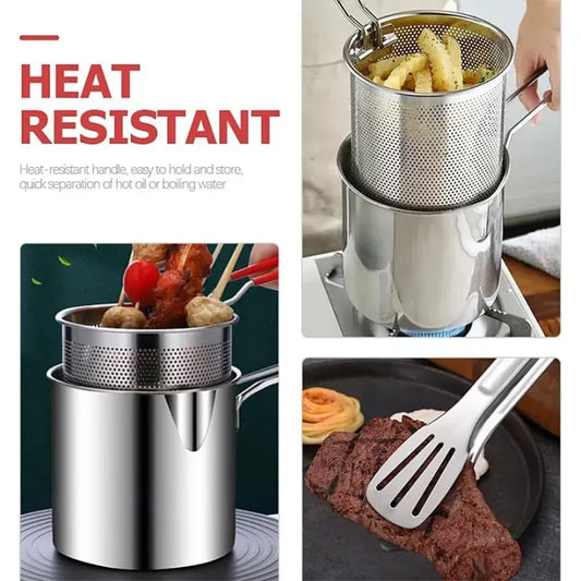 Deep Fryer Set with Stainless Steel Deep Fry Basket Deep Frying Pot Wire Mesh French Frying Basket with Handle for Restaurant Kitchen Cooking Tool