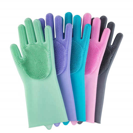 Reusable Silicone Dishwashing & Cleaning Gloves with Built-In Scrubber